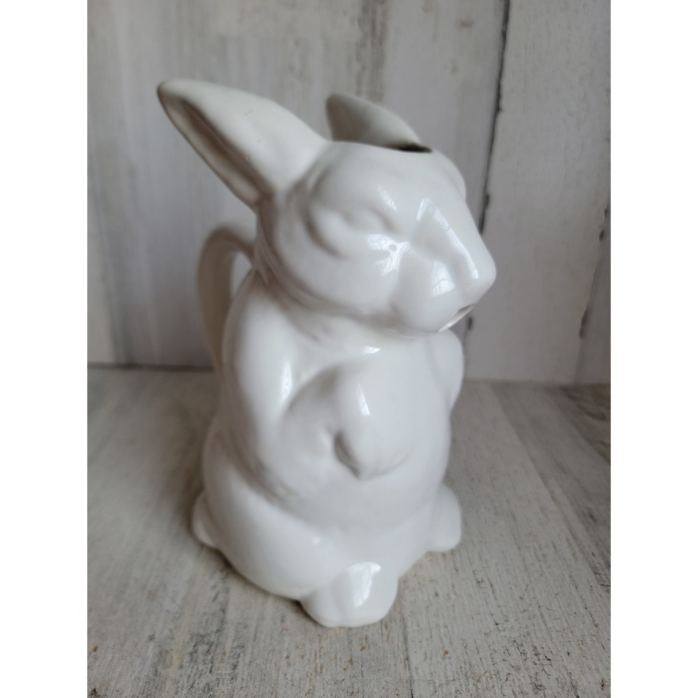 Bunny white‎ pitcher ceramic handled Easter rabbit kitchen home decor unique